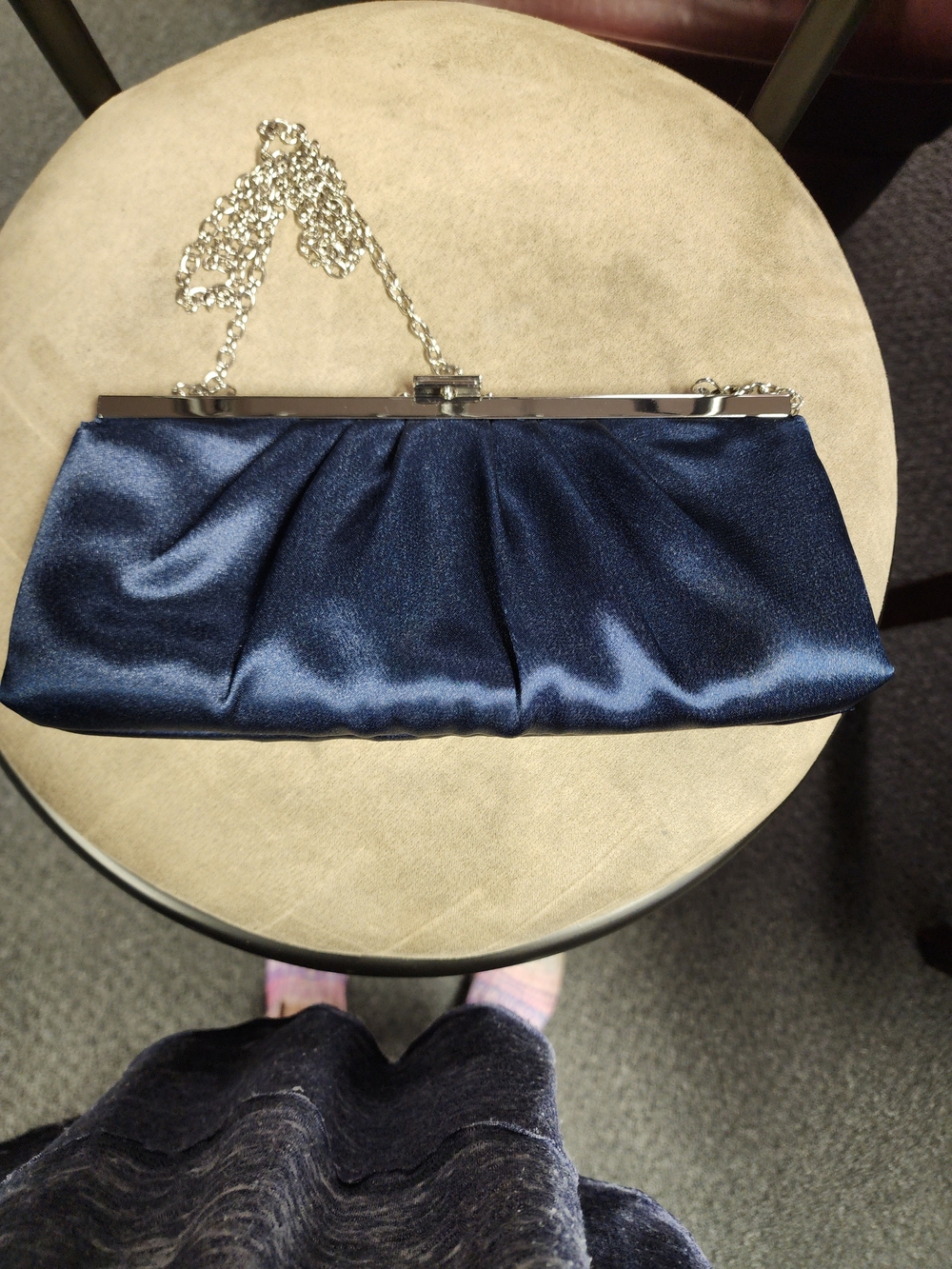 Jessica McCli Tock Navy Satin Pleated Chain-Handle Evening Clutch